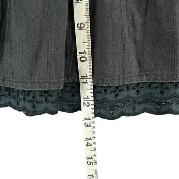 Roxy Y2K Mini Skirt XS Black Smocked Waist Eyelet Hem Pull On Boho Beach Casual - Picture 8 of 11